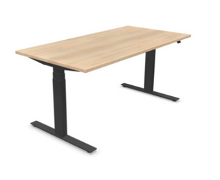 BiVo Active T-Zit Sta tafels-Buro International-120x80 cm-Zwart frame - acacia bovenblad-Zonder kabelgoot-Buro International