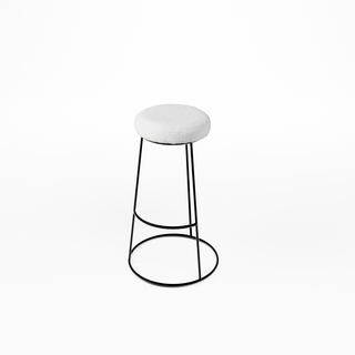 Flexfurn Alice Bar Stool barkruk met rond zitkussen in Teddy White en zwart draadframe