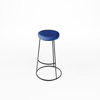 Flexfurn Alice Bar Stool barkruk met rond zitkussen in Velvet Blue en zwart draadframe