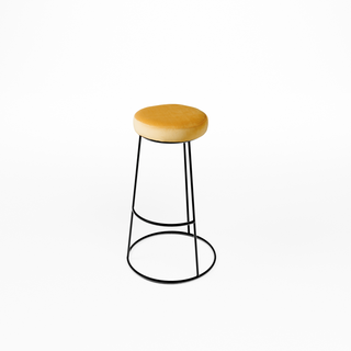 Flexfurn Alice Bar Stool barkruk met rond zitkussen in Velvet Gold en zwart draadframe