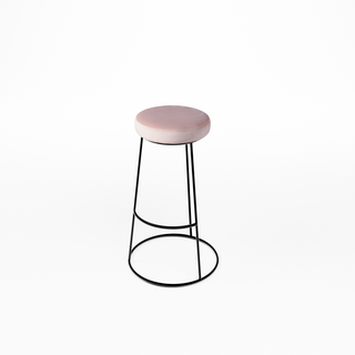 Flexfurn Alice Bar Stool barkruk met rond zitkussen in Velvet Pink en zwart draadframe