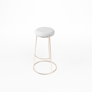 Flexfurn Alice Bar Stool barkruk met rond zitkussen in Teddy White en gouden draadframe