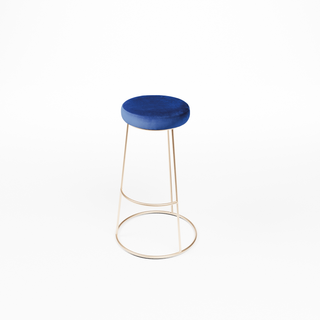 Flexfurn Alice Bar Stool barkruk met rond zitkussen in Velvet Blue en gouden draadframe