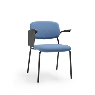 Bejot Hens chair with blue upholstery, armrests and black frame