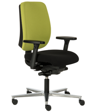 Rovo Eco 1060 EB bureaustoel met limoengroene rug en zwarte zitting, schuin vooraanzicht