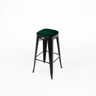Zwarte Flexfurn Tolix Style barkruk met zitkussen in Velvet Green, van bovenaf