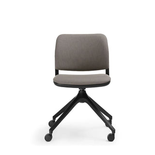 Bejot Volo chair upholstered in taupe on black spider base