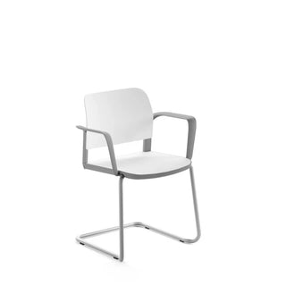 Bejot Volo cantilever chair in white with armrests and chrome frame
