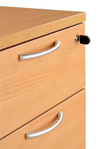 Caisson Buronomic Comfort en hêtre, détail de la poignée et de la serrure