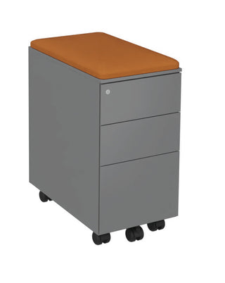 Buronomic Paisible slim pedestal in aluminium with orange fabric seat cushion, front three-quarter view