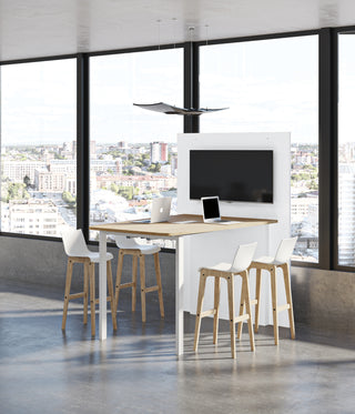 Buronomic Visio hub workstation with technical wall in white and Nebraska