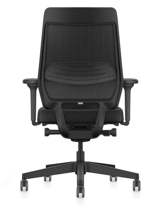 Interstuhl JOYCEis3 JC2N1 ergonomische bureaustoel zwart recht achteraanzicht netrug en voetkruis