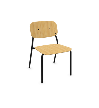 Bejot Hens chair with oak wooden shell and black frame, configuration view