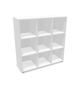 Buronomic Locker Eko open locker unit with nine compartments in white, front three-quarter view