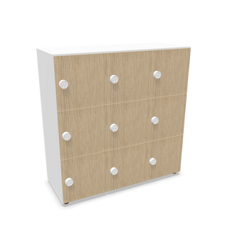 Buronomic Locker Eko locker with nine compartments in white and light wood, front three-quarter view
