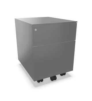 Caisson mobile métal Buronomic Paisible à deux tiroirs en aluminium, vue de trois quarts