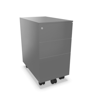 Caisson mobile métal Buronomic Paisible à trois tiroirs en aluminium, vue de trois quarts