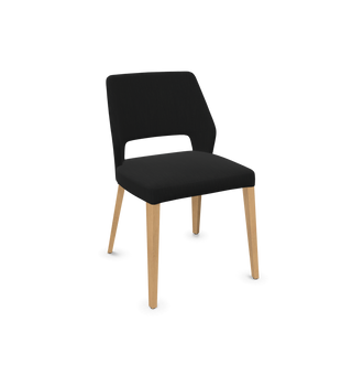 Mobitec Lena C0110 stoel in zwarte stof met open rug en houten poten, configuratieweergave